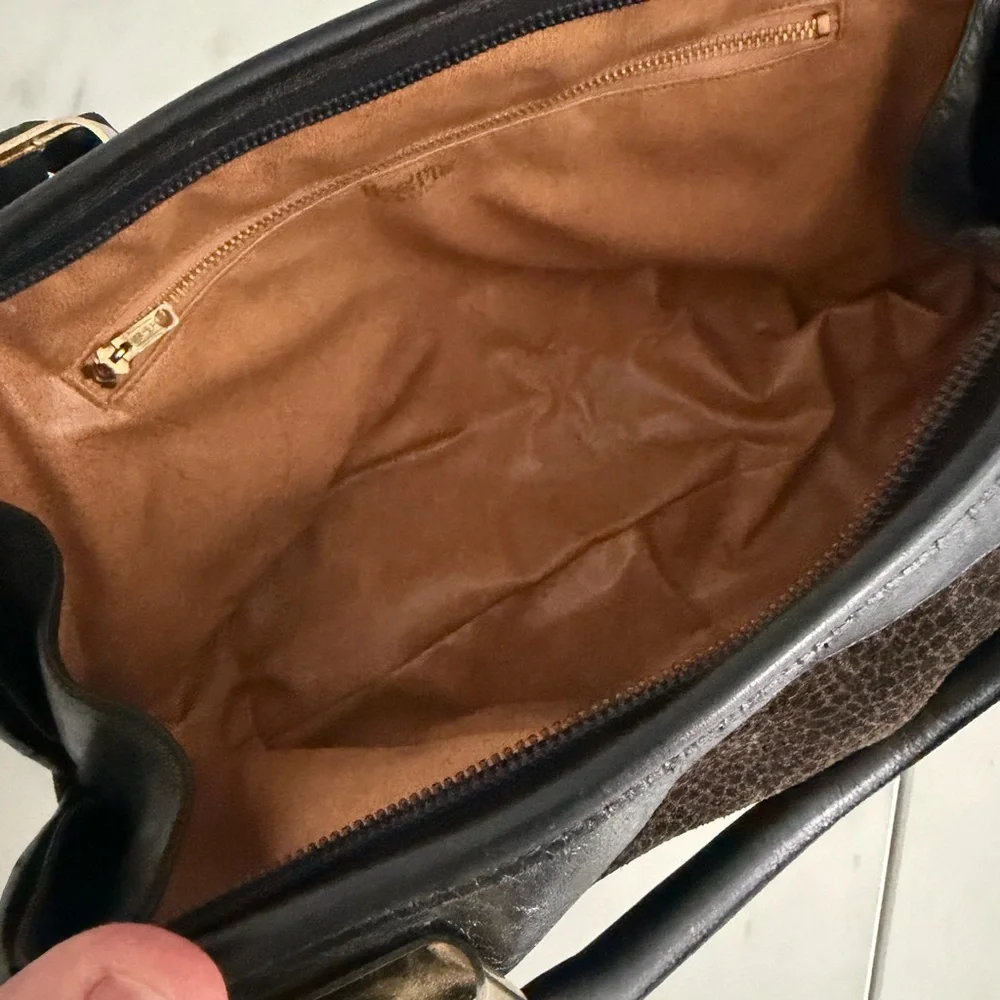 Vintage Lisette Purse Satchel Bag Animal Print Leather Goldtone Hardware 1980s